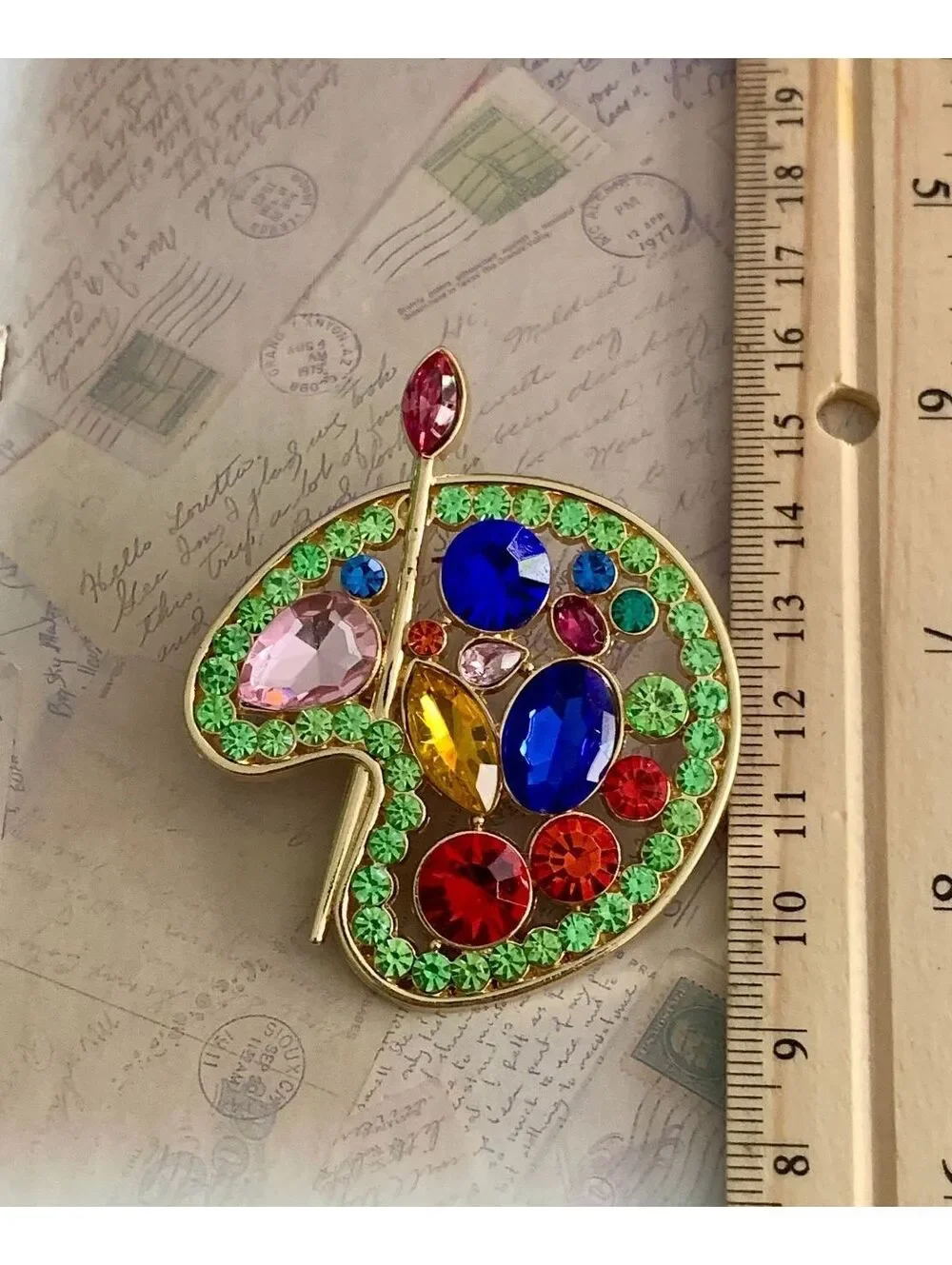 Colorful Artist Palette Brooch Pin with Sparkling Rhinestones